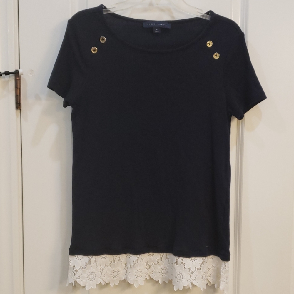 Navy blue too with white lace trim